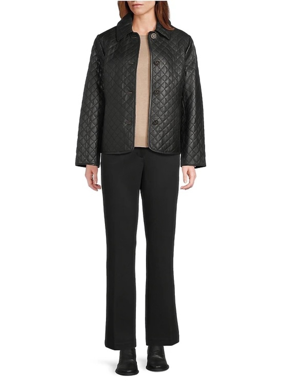 Investments Platinum Suiting Quilted Genuine Lamb Leather Point Collar Jacket - Picture 13 of 14